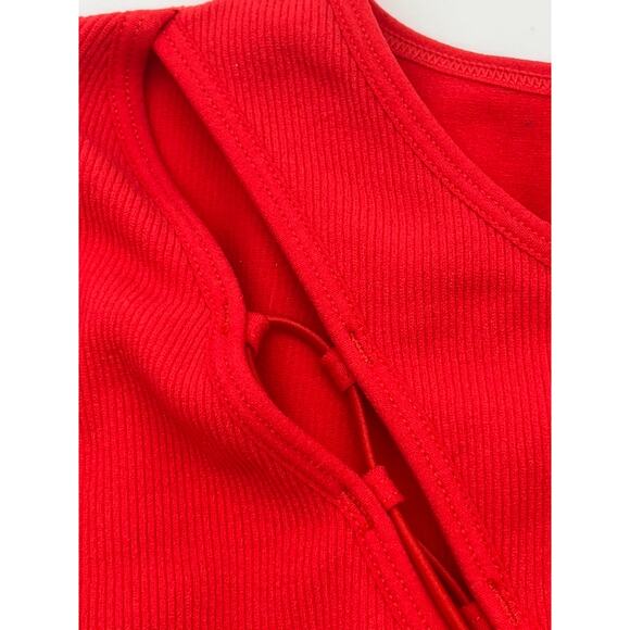 GARAGE Orange Red Ribbed Stretch Long-sleeve Top (Womens: Med) - Picture 8 of 8